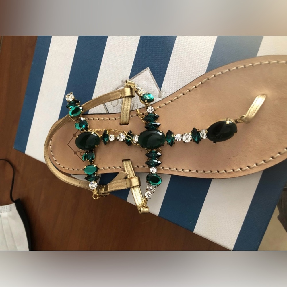 Emanuela Caruso Capri stunning green jewel sandals size 39 fit 8.5 US - Picture 4 of 13